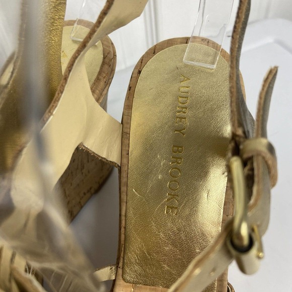 Audrey Brooke Carina Cage Gladiator Wedge High Heel Sz 10M Gold Leather Metallic - Picture 7 of 12
